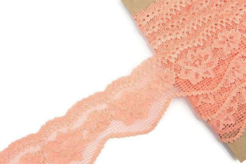 Coral Pink Floral Stretch Lace Trim 4 yards and 20 inches